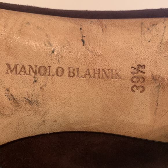 ▪️SOLD▪️Manolo Blahnik Chocolate Brown Suede -Peep TOE -Blue Lacing  39 1/2 M - Picture 13 of 15